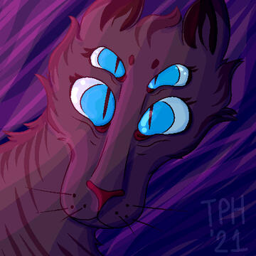 An icon of my monstersona. A stripey, four-eyed catwolf thing.